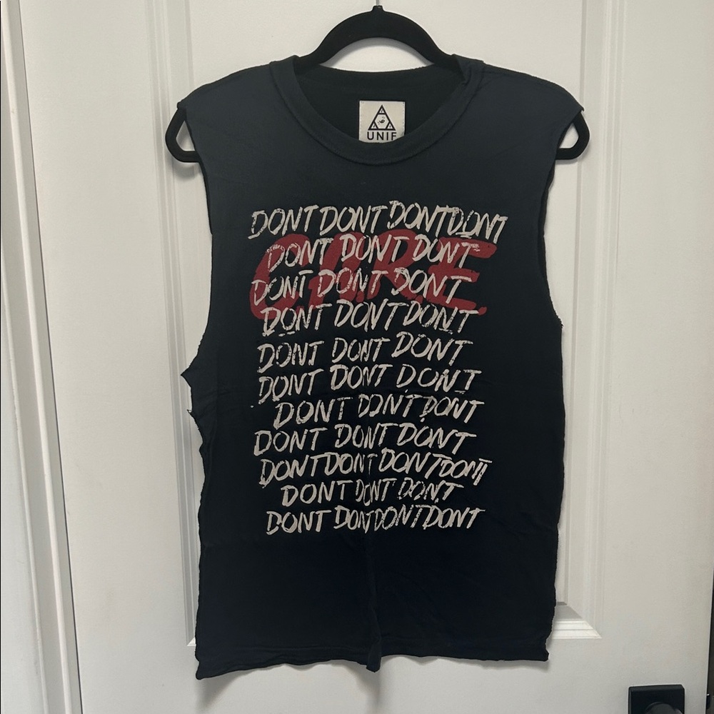 UNIF “DONT” Black Sleeveless Tee with Red and White Graphic